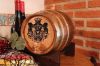 dark stain barrel with brass hoops